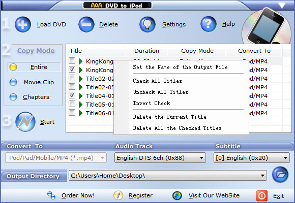 AoA DVD to iPod converts DVDs to your iPod, iPhone or iPad video (MP4).